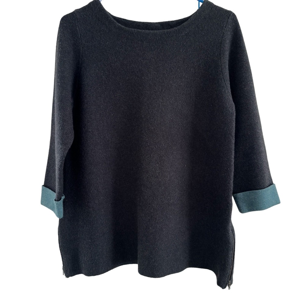 Nanette Lepore Wool Blend Tunic Sweater Sz S Charcoal Gray Side Seam Zippers
